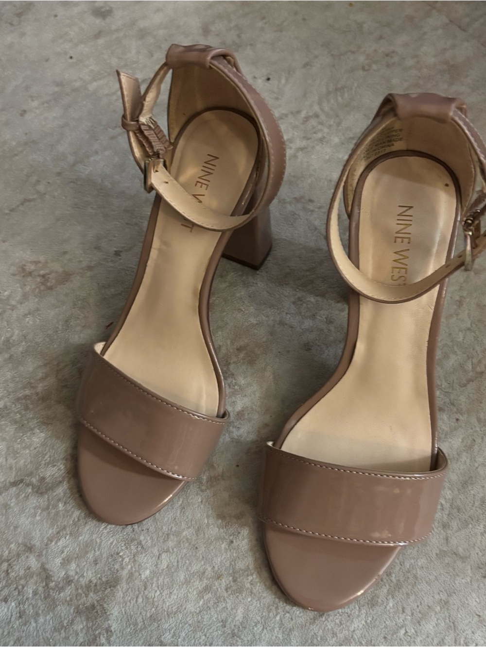 Nine West Nude/Tan Block Heel Ankle-Strap Sandals